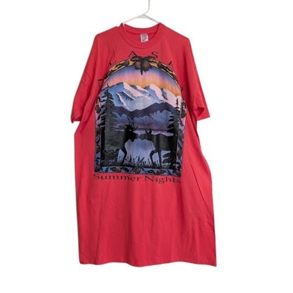 Jerzees Unisex Nightgown One Size Red‎ Cotton Short Sleeve Crew Neck Alaska